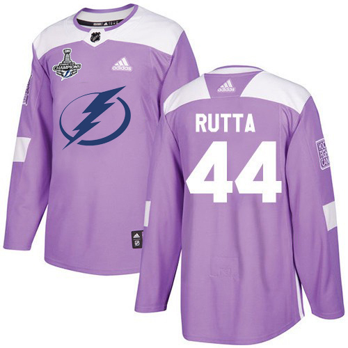 Adidas Tampa Bay Lightning 44 Jan Rutta Purple Authentic Fights Cancer Youth 2020 Stanley Cup Champions Stitched NHL Jersey